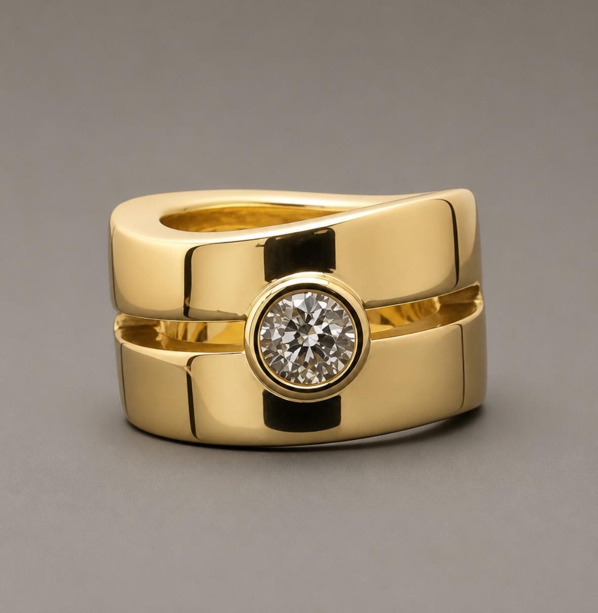 Wide Band Moissanite Ring: Chunky Statement Ring, Gold Alternative