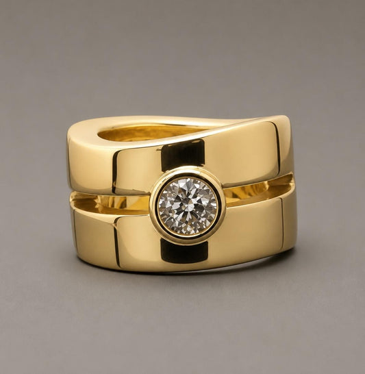 Wide Band Moissanite Ring: Chunky Statement Ring, Gold Alternative