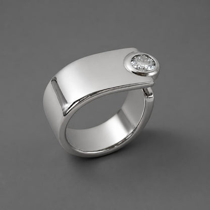 Moissanite Statement Ring: Contemporary Offset Solitaire Engagement Band