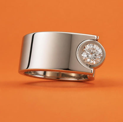 Moissanite Statement Ring: Contemporary Offset Solitaire Engagement Band