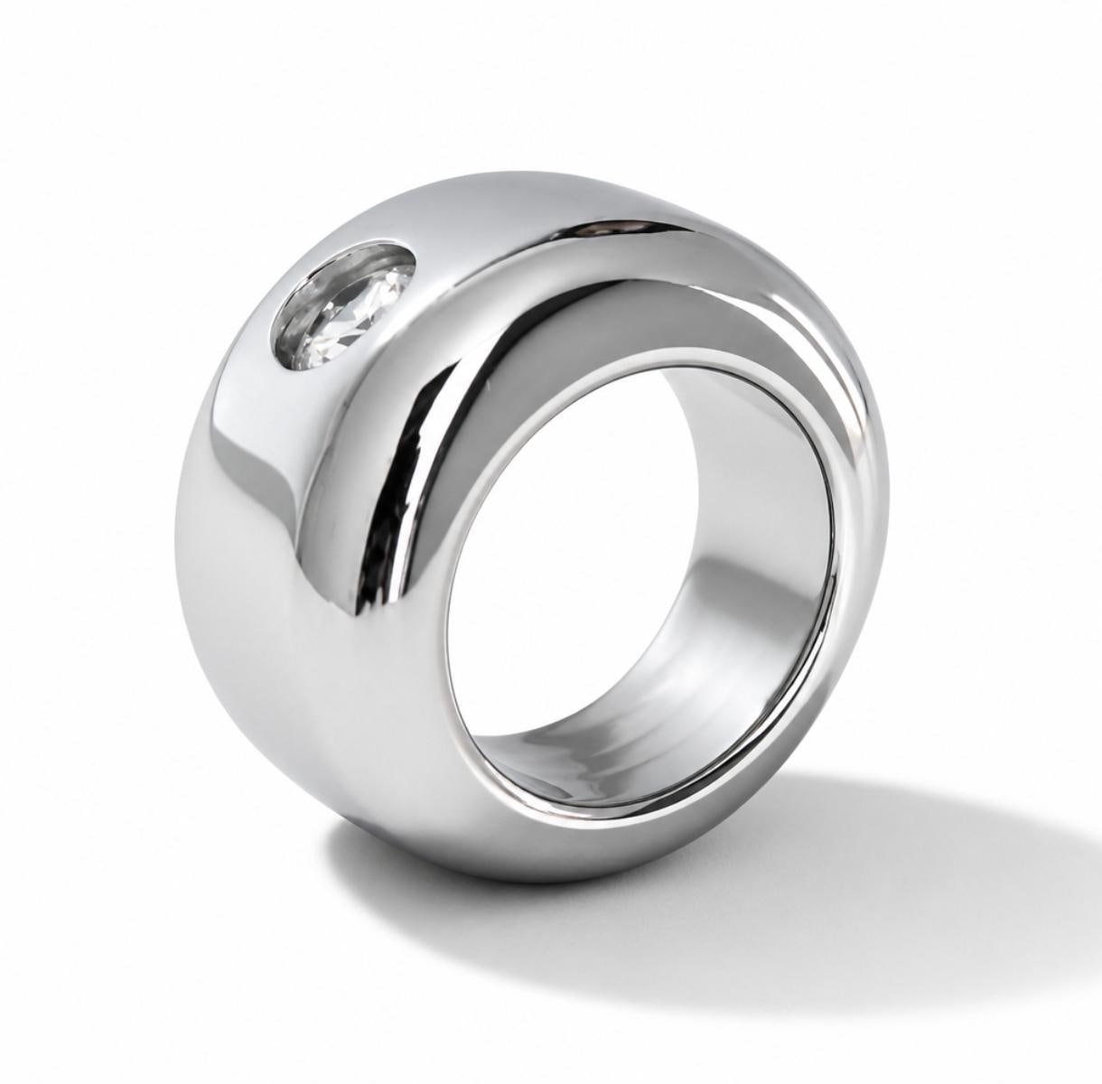 Thick Band Moissanite Ring: Dome Statement Ring, Stainless Steel