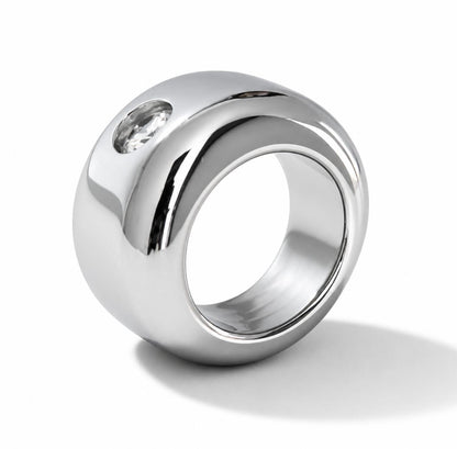 Thick Band Moissanite Ring: Dome Statement Ring, Stainless Steel