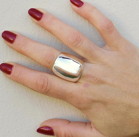 Large Silver Dome Ring: Adjustable Wide Band, Big Ring
