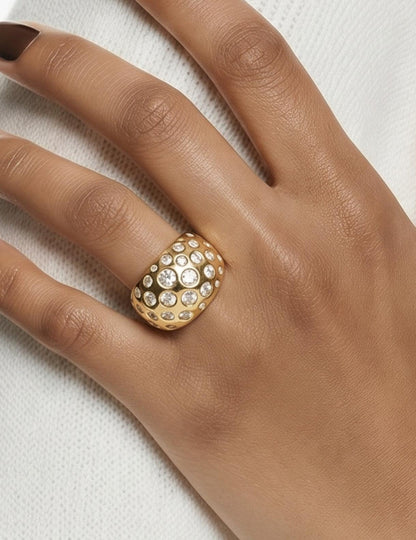 Multiple Gemstone Ring: Wide Dome Ring, Statement jewelry Elisa Kuno Design