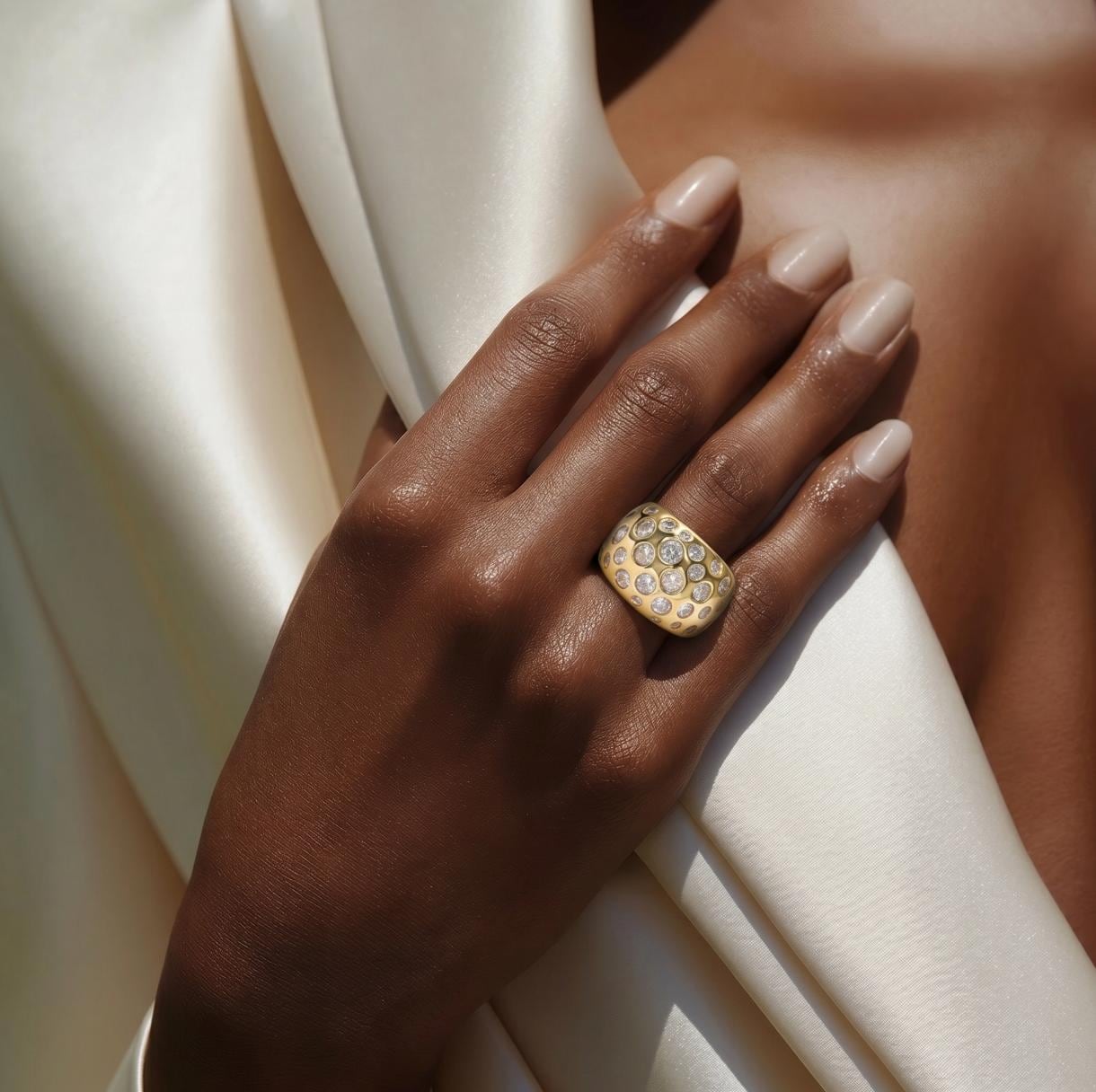 Multiple Gemstone Ring: Wide Dome Ring, Statement jewelry Elisa Kuno Design