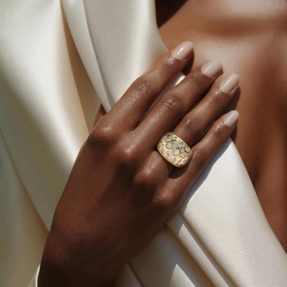 Multiple Gemstone Ring: Wide Dome Ring, Statement jewelry Elisa Kuno Design