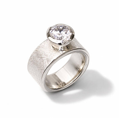 Promise Ring For Women: Solitaire Ring With Moissanite, 3 CT Gemstone, Brushed Finish