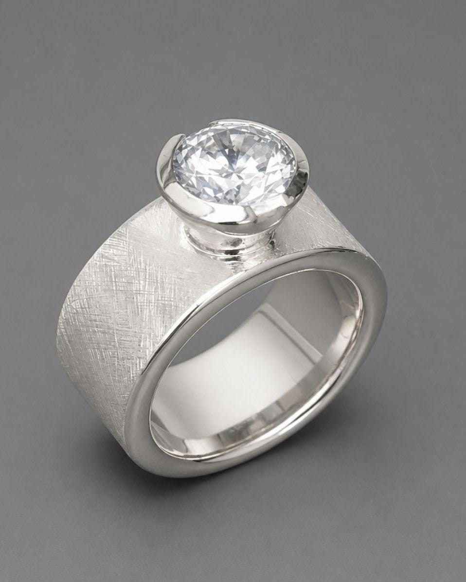 Promise Ring For Women: Solitaire Ring With Moissanite, 3 CT Gemstone, Brushed Finish