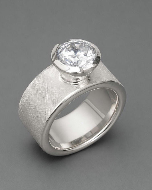 Promise Ring For Women: Solitaire Ring With Moissanite, 3 CT Gemstone, Brushed Finish