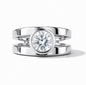 Big Moissanite Engagement Ring: Double Shank Bezel Setting, Gold Plated Silver AG 950