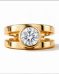 Big Moissanite Engagement Ring: Double Shank Bezel Setting, Gold Plated Silver AG 950