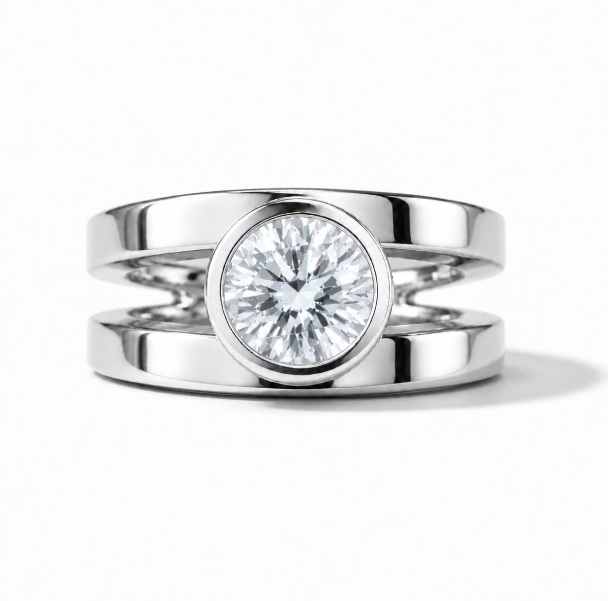 Promise Ring Silver: Big Moissanite, AG950 Silver Bezel Solitaire