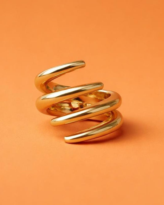 Statement Ring for Women: Wide Multiple Band Gold Plated