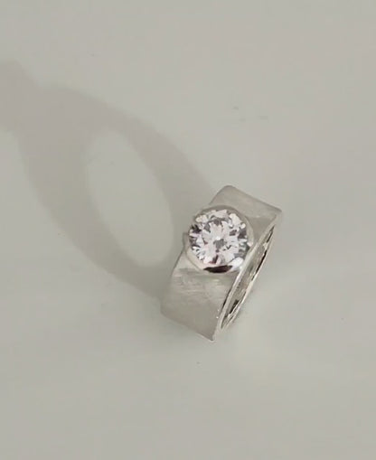 Promise Ring For Women:  Solitaire Ring With Moissanite, 3 CT Gemstone, Brushed Finish