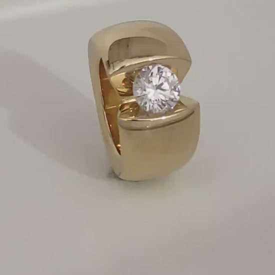 Thick Band Moissanite Ring: Wide Gold Statement Ring for Women