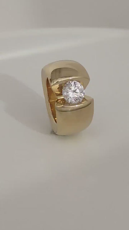Thick Band Moissanite Ring: Wide Gold Statement Ring for Women