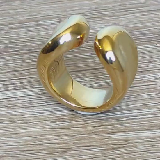 Sculptured Wide Band Gold Ring: Elisa Kuno Designer Statement Ring