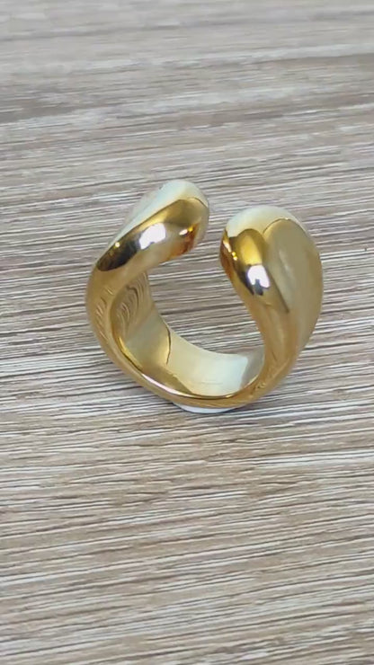 Sculptured Wide Band Gold Ring: Elisa Kuno Designer Statement Ring