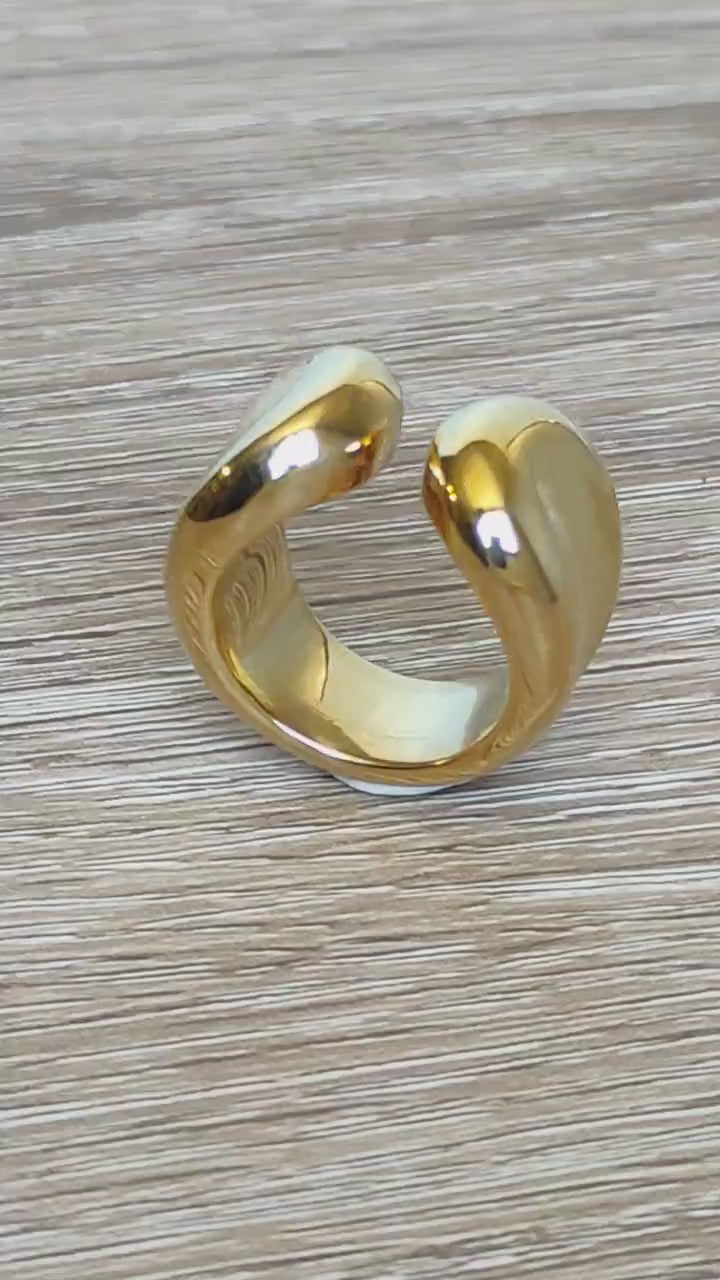 Sculptured Wide Band Gold Ring: Elisa Kuno Designer Statement Ring