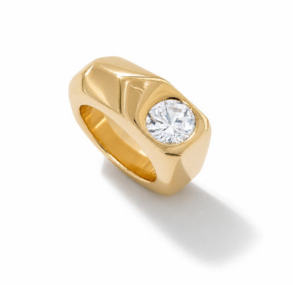 Statement Ring: 2 CT Moissanite, Origami Design, Asymmetrical Square Band