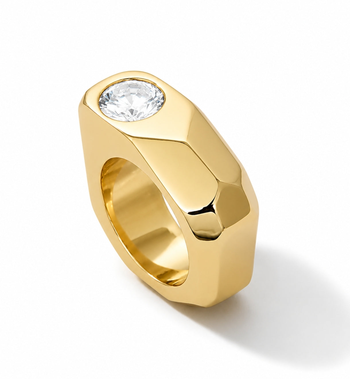 Statement Ring: 2 CT Moissanite, Origami Design, Asymmetrical Square Band